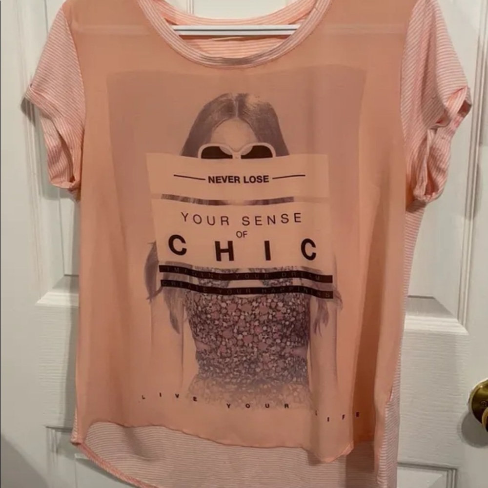 T-shirt, brand: nylon apparel, size: large, pink